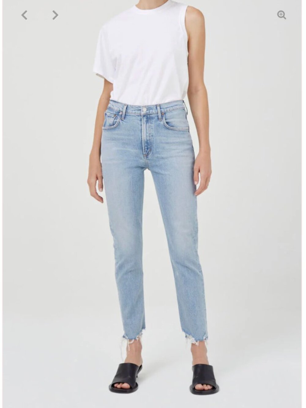 AGOLDE “Merrel” mid-rise straight jeans in a light, clean indigo wash — size 27.